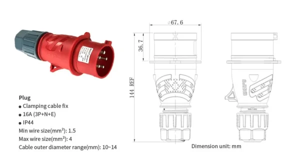 WEIPU 16A 5Pin Industrial Plug Socket TYP235-IP44 - Görsel 2