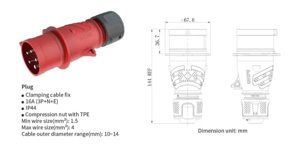 WEIPU 16A 5Pin Industrial Plug Socket TYP235-c IP44 - Görsel 2