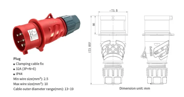WEIPU 32A 5Pin Industrial Plug Socket TYP285-IP44 - Görsel 2